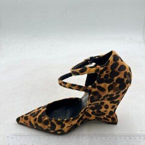 FSJ Women Closed Pointed Toe High Wedge Heel Buckle Pumps Fashion Leopard Suede